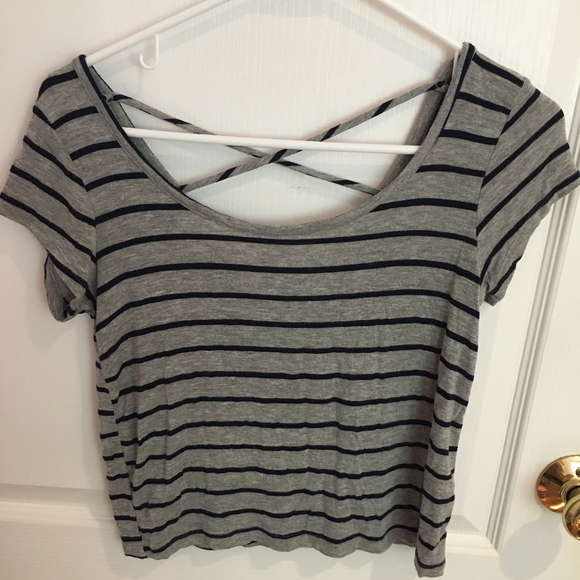 Blue and grey stripped crop top - Picture 1 of 2